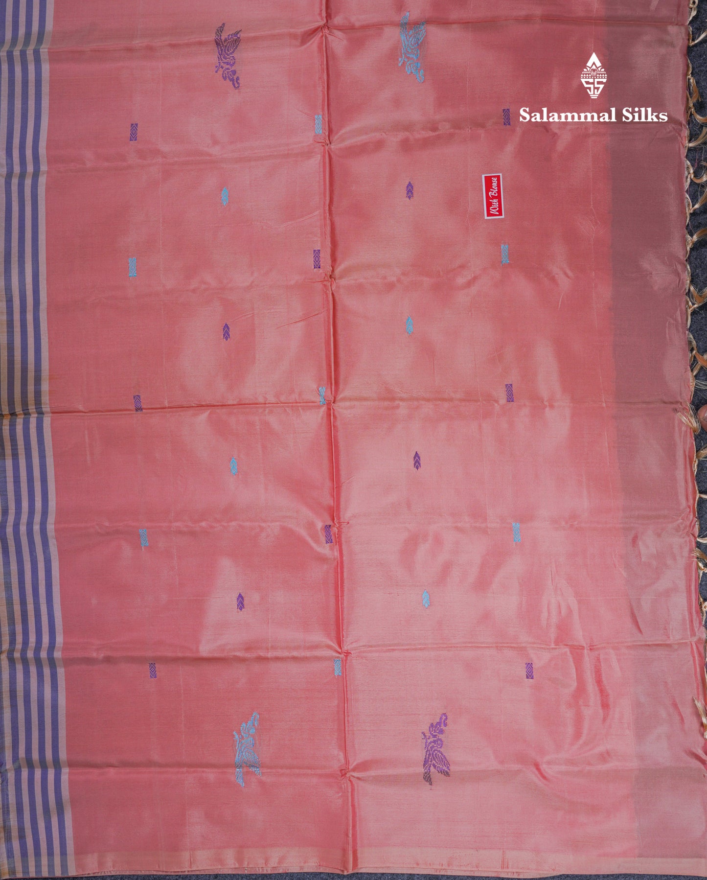 Olive Green Thread work Buttas Banana Pinth Saree (Vaazhainaar Pattu) With Contrast Peach Blouse