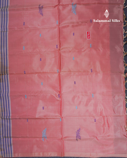 Olive Green Thread work Buttas Banana Pinth Saree (Vaazhainaar Pattu) With Contrast Peach Blouse