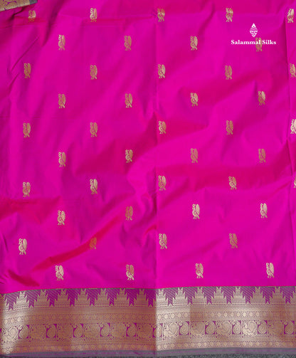 Semi Silk Saree - Maroon Colour Body Zari Butta With Traditional Temple Border | 9.5 Yards