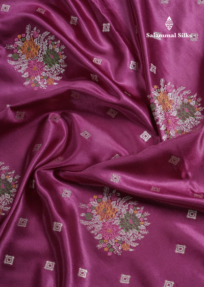 Beautiful Magenta Meenakari Work Russian Silk Saree With Fancy Self Border