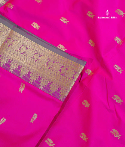 Semi Silk Saree - Maroon Colour Body Zari Butta With Traditional Temple Border | 9.5 Yards