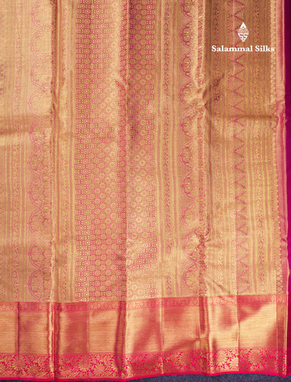 Beautiful Pastel Blue Tissue Bridal Pure Kanjivaram Silk Saree With Contrast Pinkish Orange Traditional Border