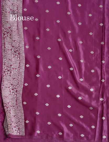 Beautiful Magenta Meenakari Work Russian Silk Saree With Fancy Self Border