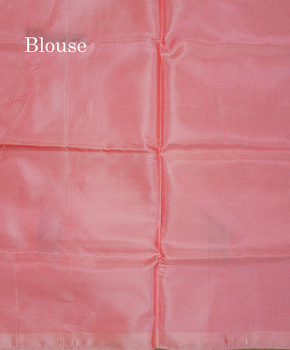 Olive Green Thread work Buttas Banana Pinth Saree (Vaazhainaar Pattu) With Contrast Peach Blouse