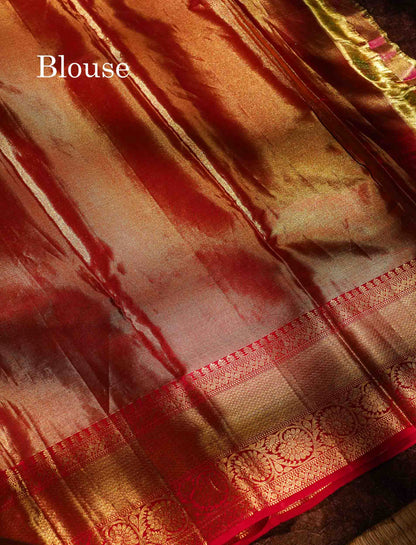 Beautiful Gold Tissue Menakari Work Bridal Pure Kanjivaram Silk Saree With Contrast Pink Traditional Border