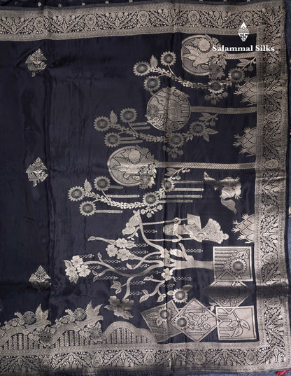 Beautiful Black Russian Silk Saree With Fancy Self Border