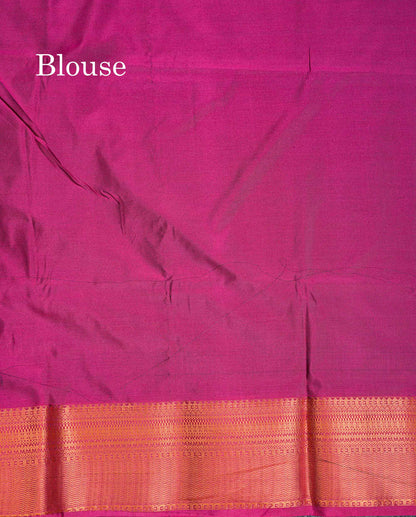 Beautiful Peacock Green Silver & Gold Zari Semi Silk Saree With Contrast Dual Tone Pink Traditional Border