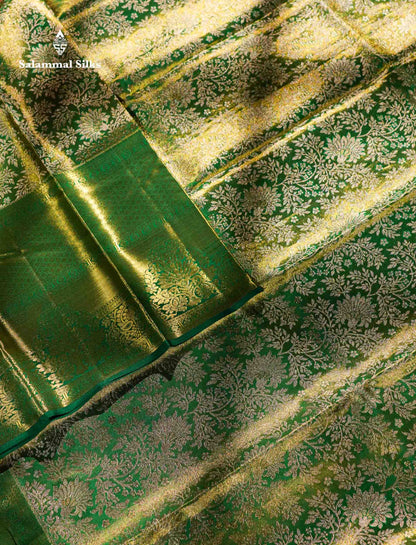 Beautiful Light Green Bridal Pure Kanjivaram Silk Saree With Contrast Bottle Green Traditional Evening Morning Border