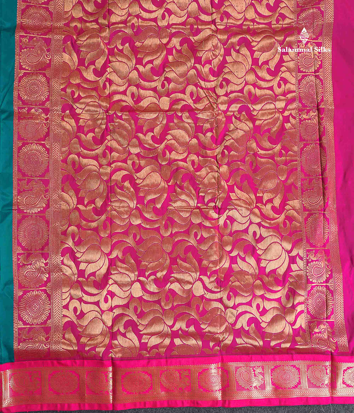 Semi Silk Saree - Magenta Pink Colour Body With Bottle Green Border | 9.5 Yards