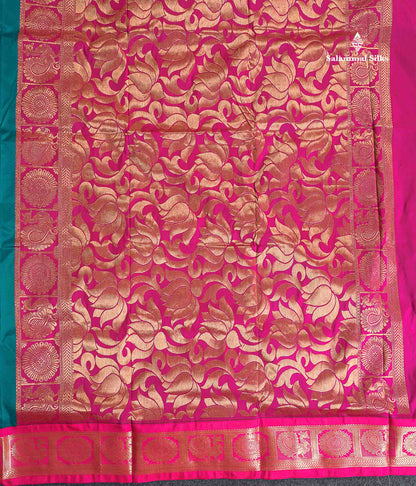 Semi Silk Saree - Magenta Pink Colour Body With Bottle Green Border | 9.5 Yards