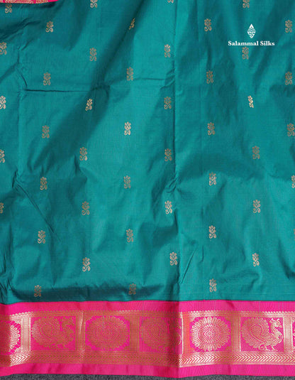 Semi Silk Saree - Magenta Pink Colour Body With Bottle Green Border | 9.5 Yards