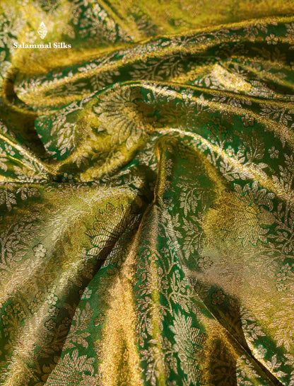 Beautiful Light Green Bridal Pure Kanjivaram Silk Saree With Contrast Bottle Green Traditional Evening Morning Border