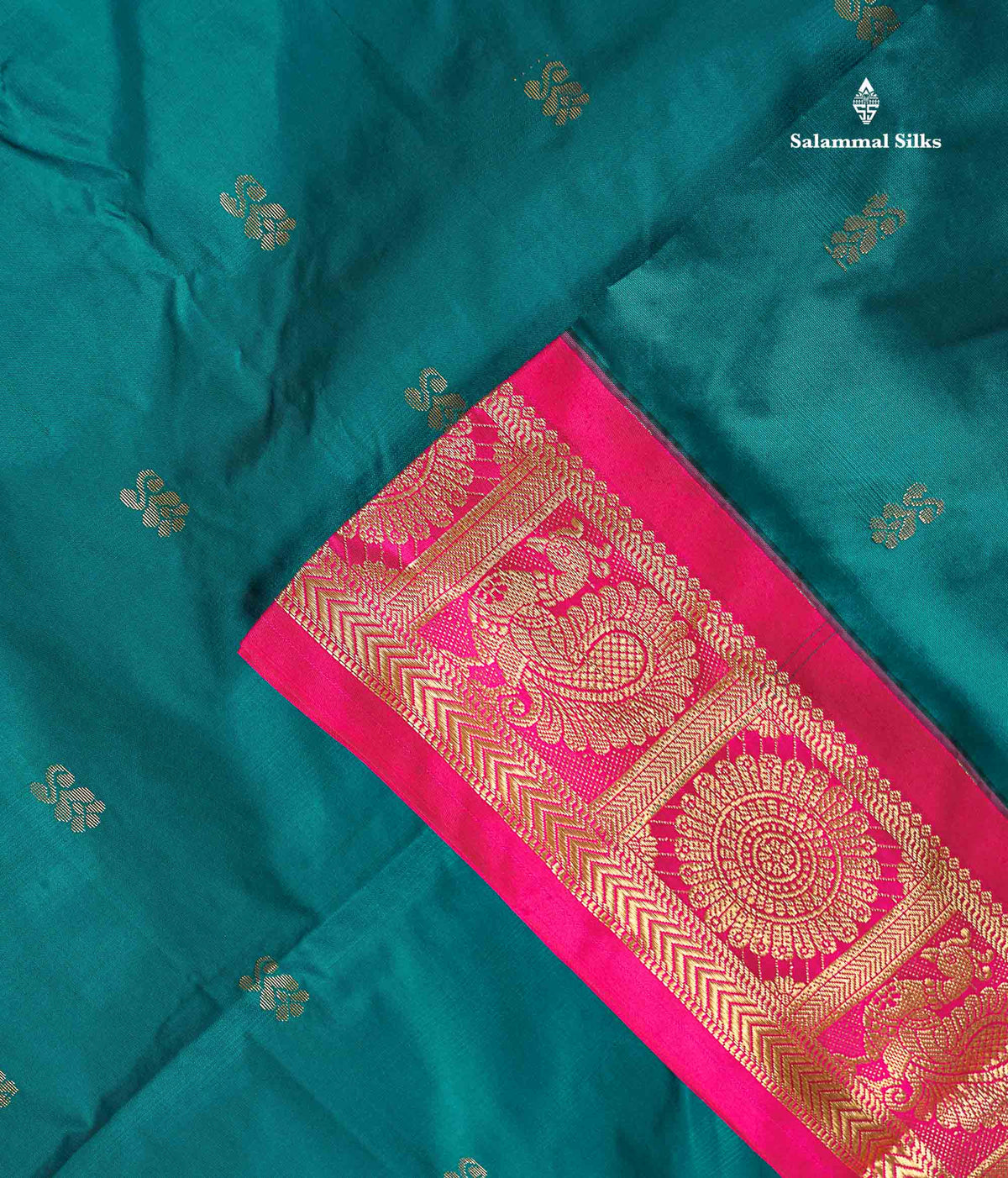 Semi Silk Saree - Magenta Pink Colour Body With Bottle Green Border | 9.5 Yards