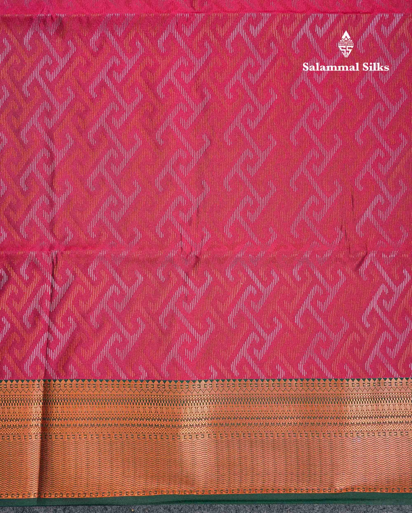 Beautiful Peacock Green Silver & Gold Zari Semi Silk Saree With Contrast Dual Tone Pink Traditional Border