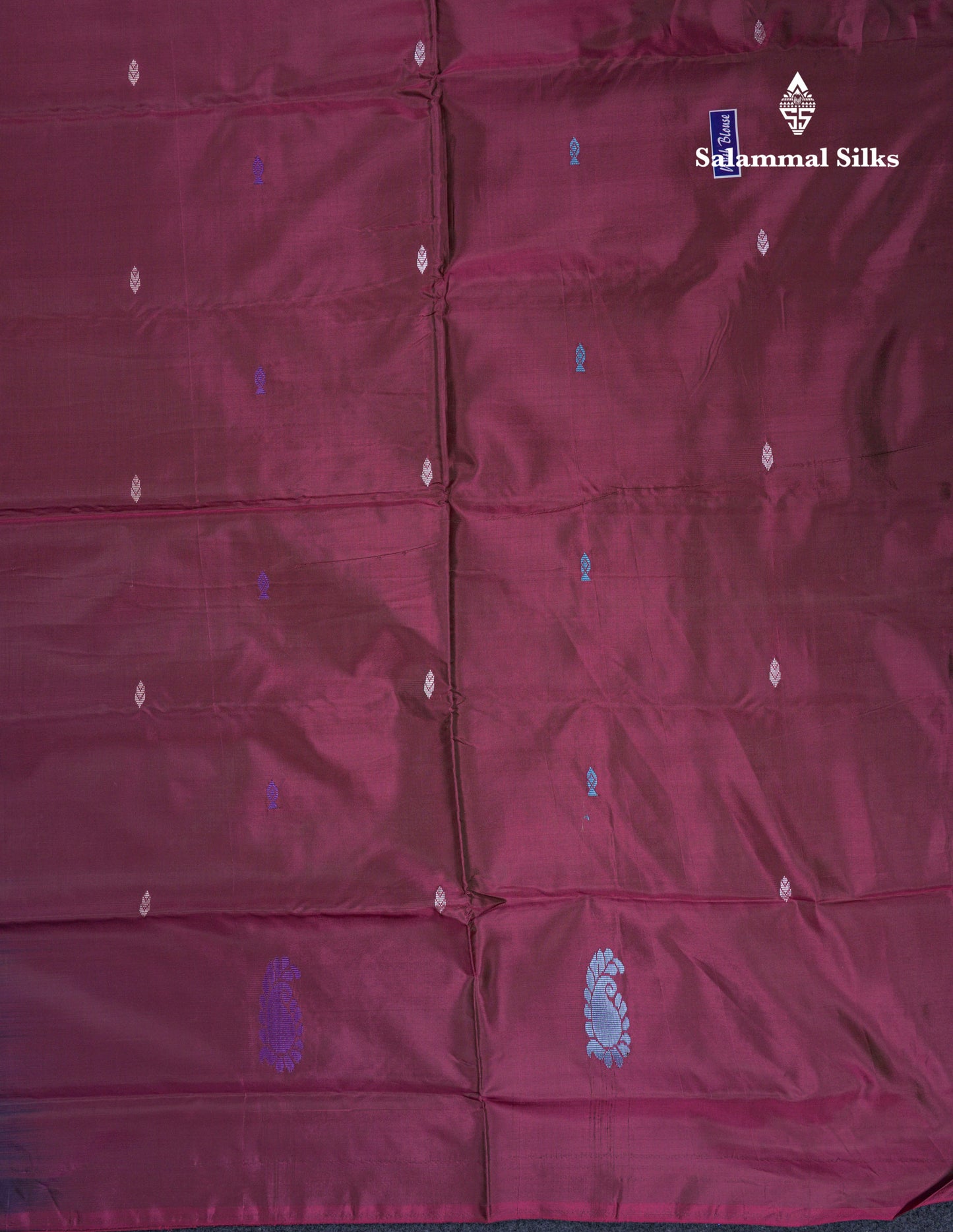 Dual Tone Peacock Blue Thread work Buttas Banana Pinth Saree (Vaazhainaar Pattu) With Contrast Dark Maroon Blouse