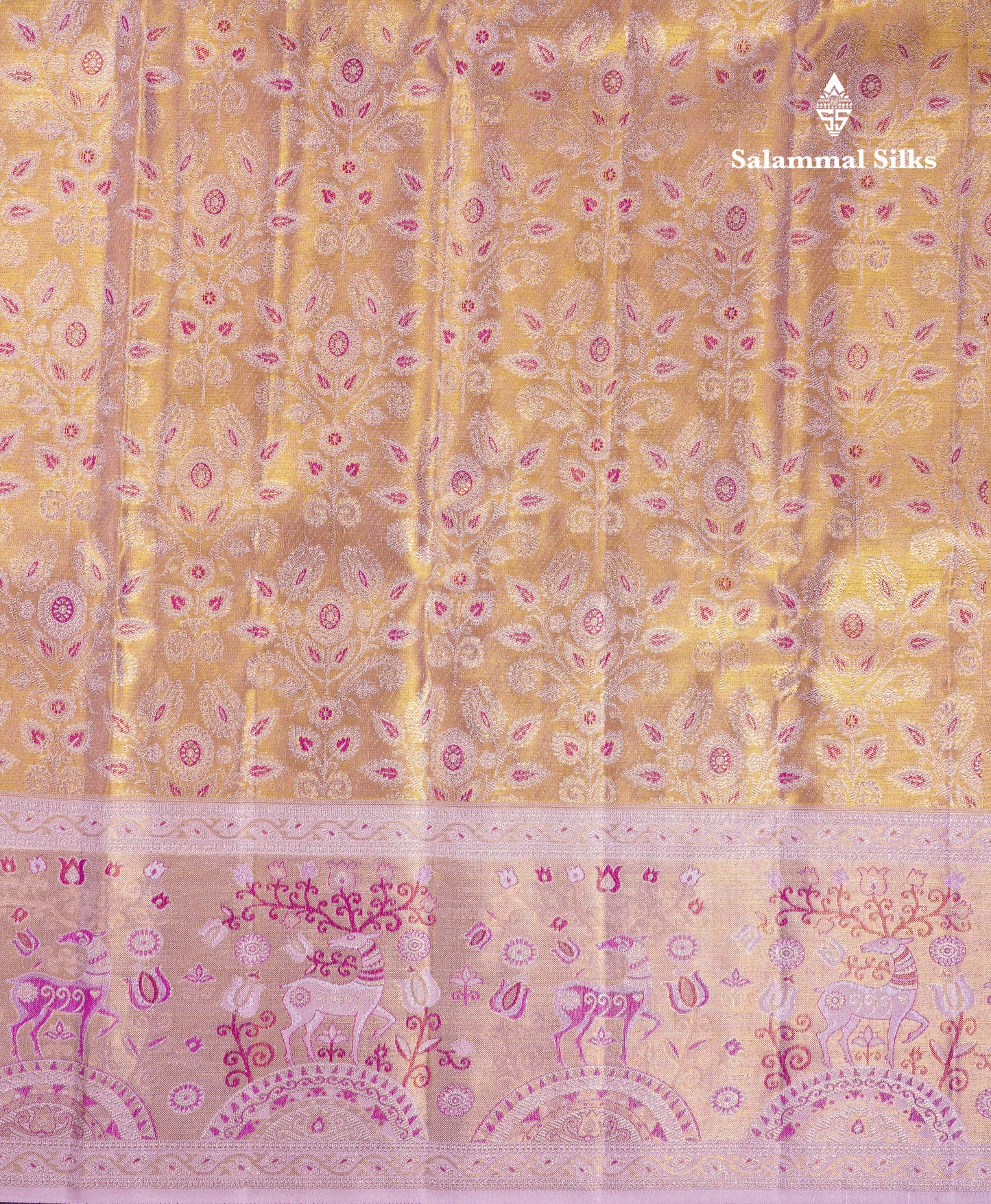 Beautiful Cream Sandal Tissue Bridal Pure Kanjivaram Silk Saree With Contrast Light Purple Fancy Border