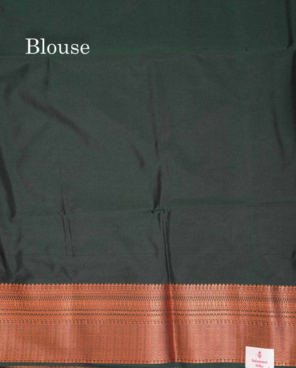 Beautiful Peacock Green Silver & Gold Zari Semi Silk Saree With Contrast Dual Tone Pink Traditional Border