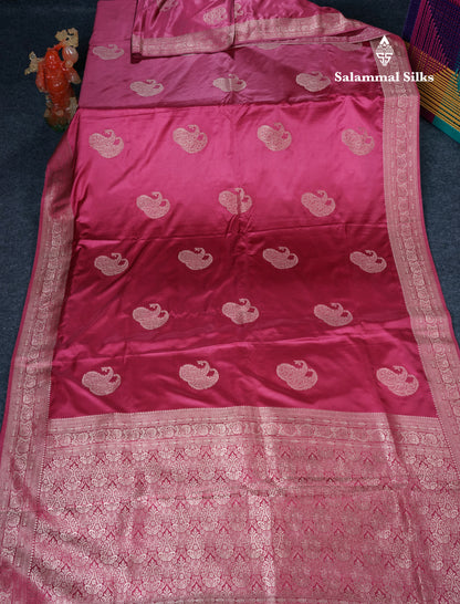 Beautiful Pink Shade Russian Silk Saree With Fancy Self Border
