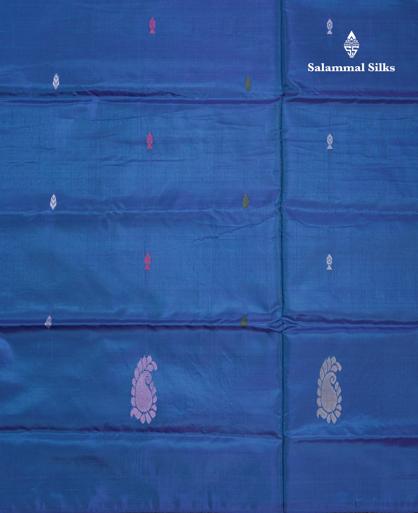 Dual Tone Peacock Blue Thread work Buttas Banana Pinth Saree (Vaazhainaar Pattu) With Contrast Dark Maroon Blouse