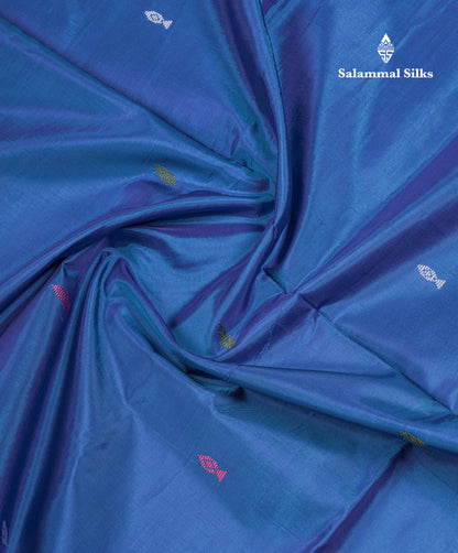 Dual Tone Peacock Blue Thread work Buttas Banana Pinth Saree (Vaazhainaar Pattu) With Contrast Dark Maroon Blouse