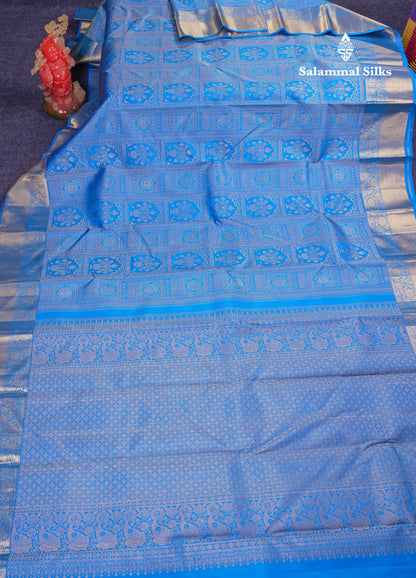 Beautiful Blue Bridal Pure Kanjivaram Silk Saree With Traditional Border