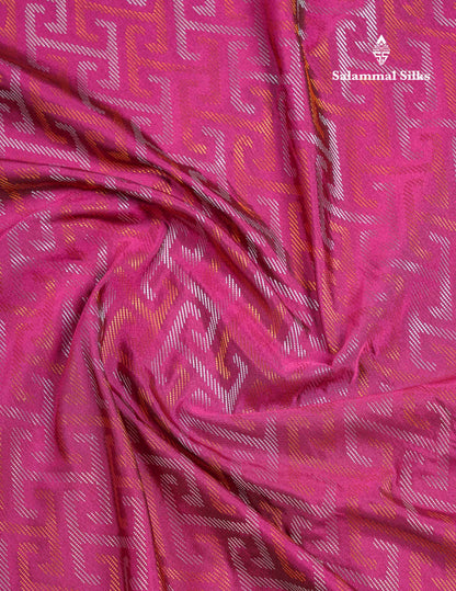 Beautiful Peacock Green Silver & Gold Zari Semi Silk Saree With Contrast Dual Tone Pink Traditional Border