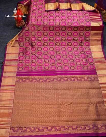 Beautiful Magenta Elephant & Peacock Butta Bridal Pure Kanjivaram Silk Saree With Traditional Border