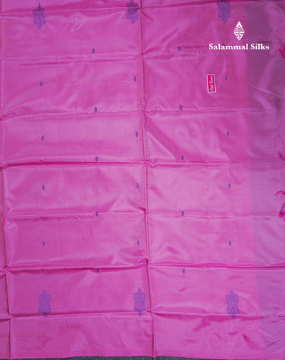 Parrot Green Thread work Buttas Banana Pinth Saree (Vaazhainaar Pattu) With Contrast Light Pink Blouse