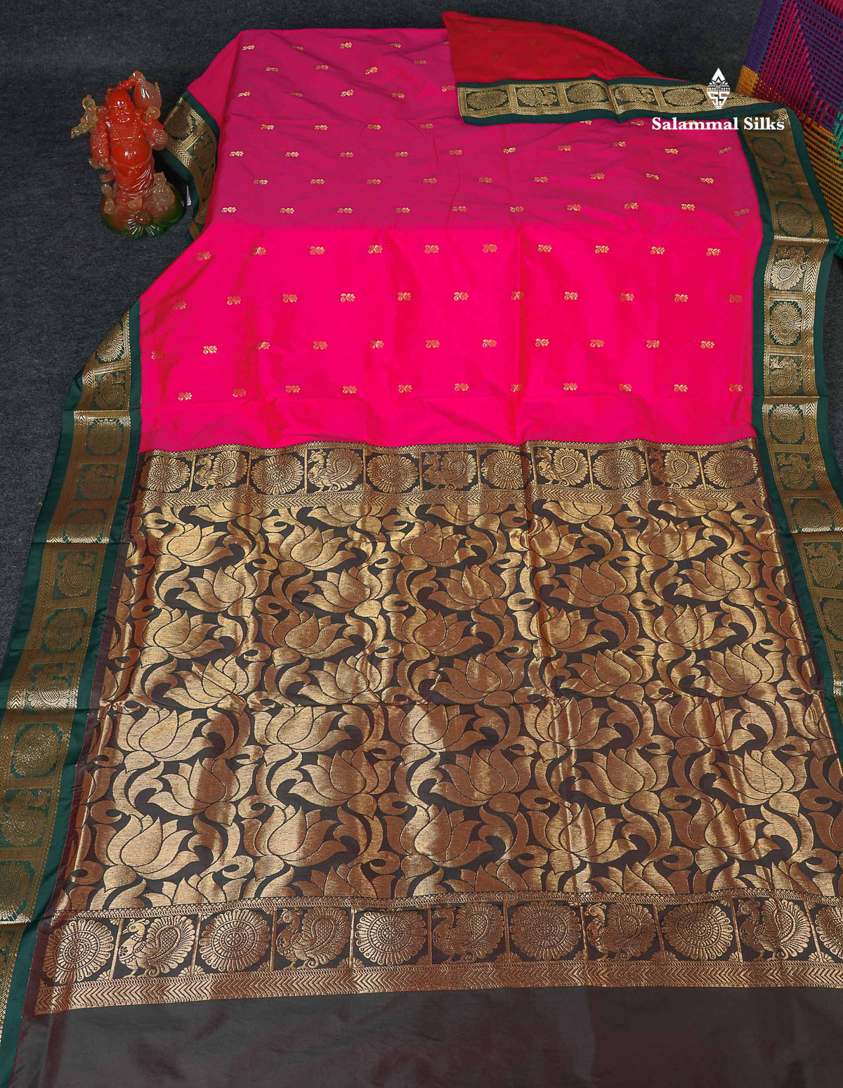 Semi Silk Saree - Pink Colour Body With Bottle Green Border | 9.5 Yards