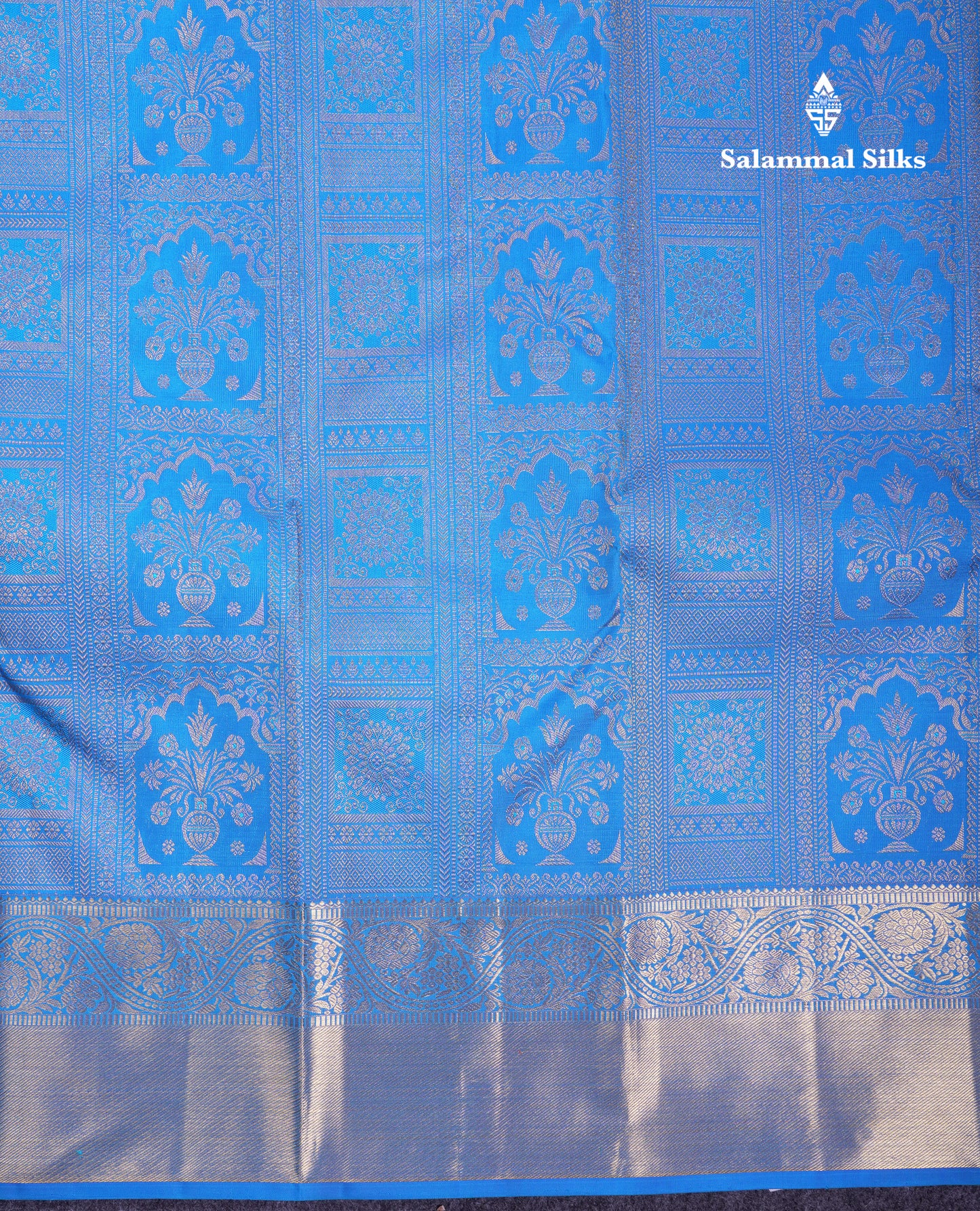 Beautiful Blue Bridal Pure Kanjivaram Silk Saree With Traditional Border