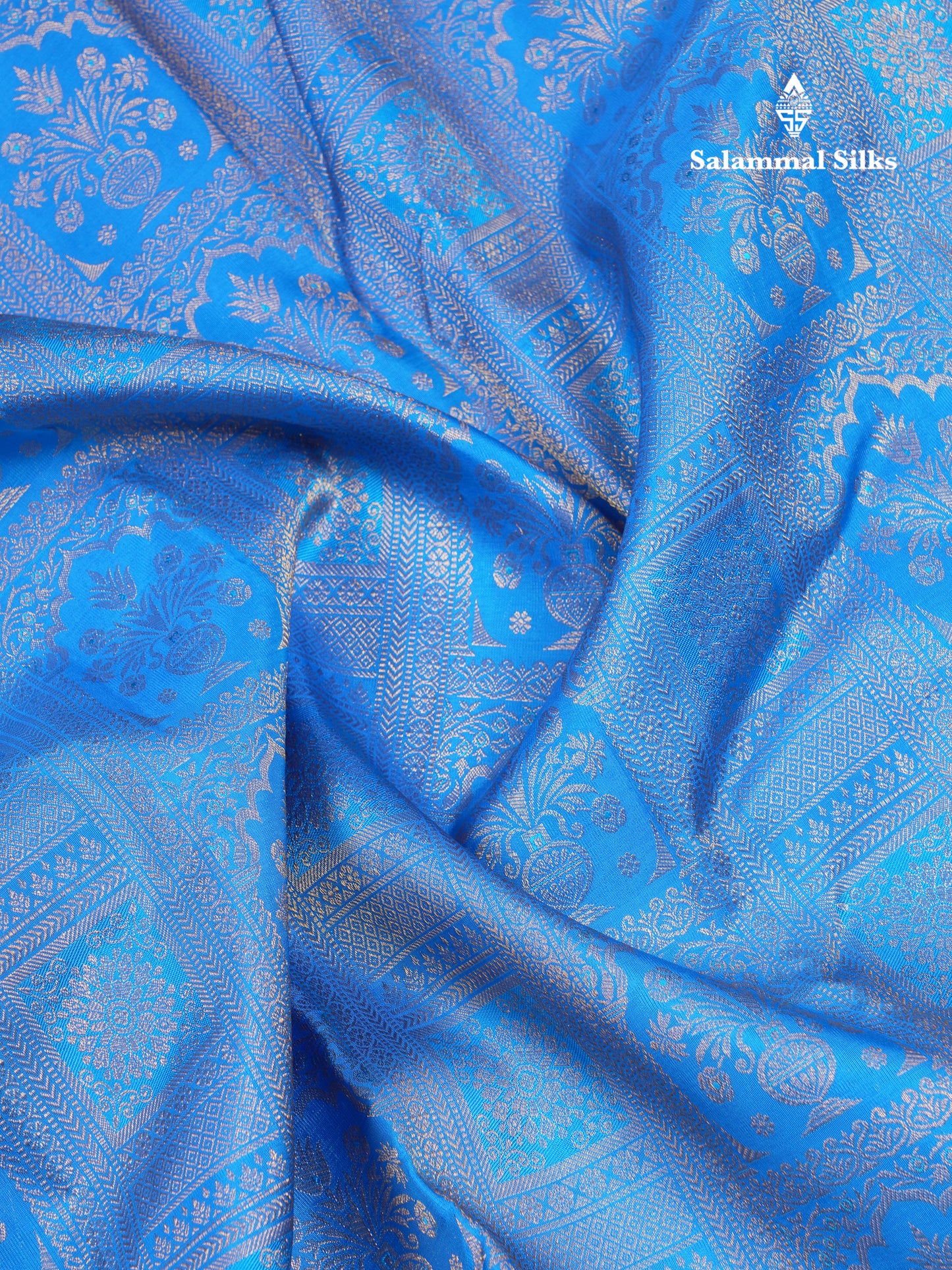 Beautiful Blue Bridal Pure Kanjivaram Silk Saree With Traditional Border