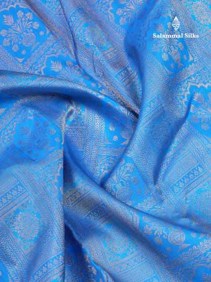 Beautiful Blue Bridal Pure Kanjivaram Silk Saree With Traditional Border