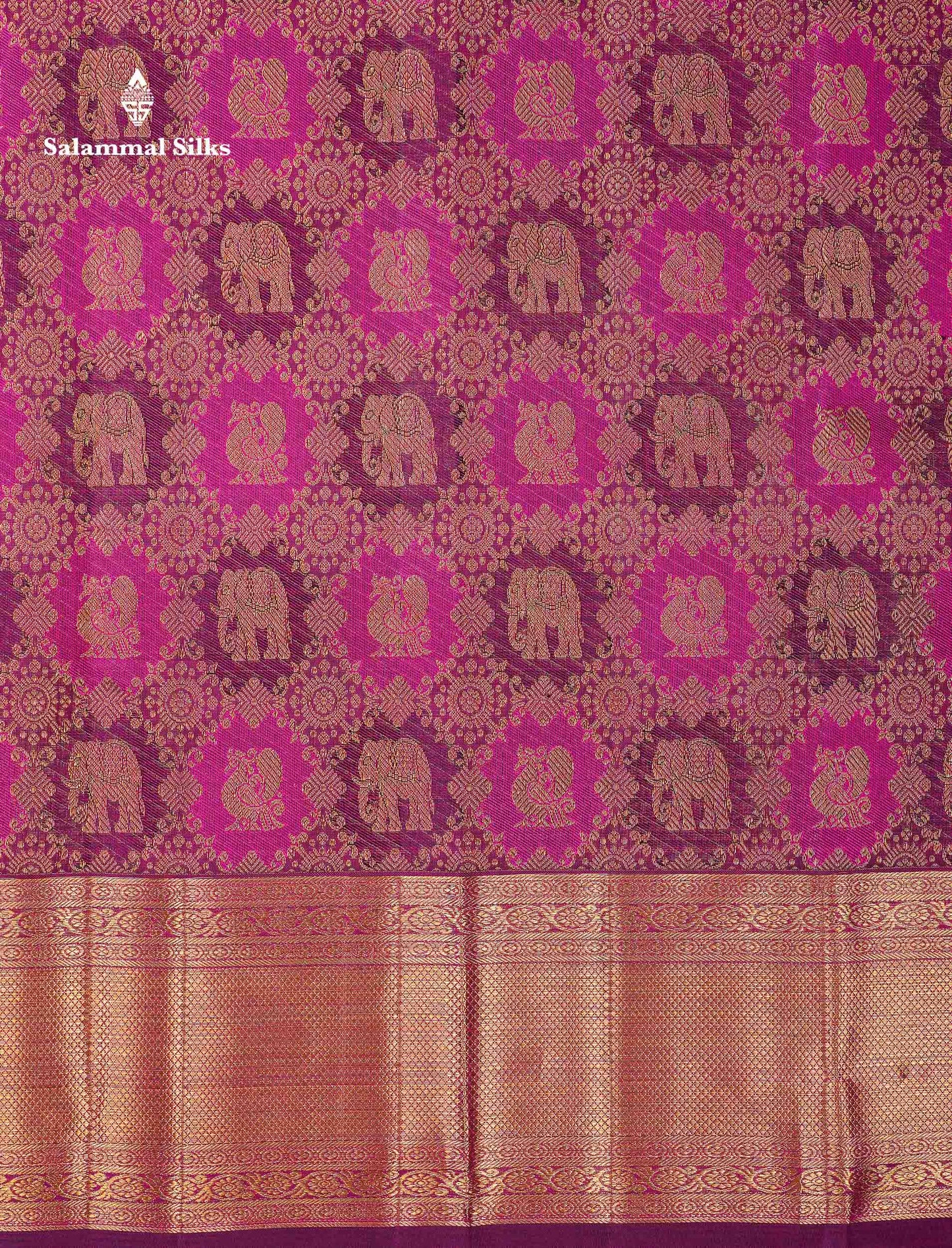 Beautiful Magenta Elephant & Peacock Butta Bridal Pure Kanjivaram Silk Saree With Traditional Border