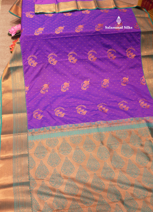 Violet Colour Semi Silk Saree With Saffire Green Border
