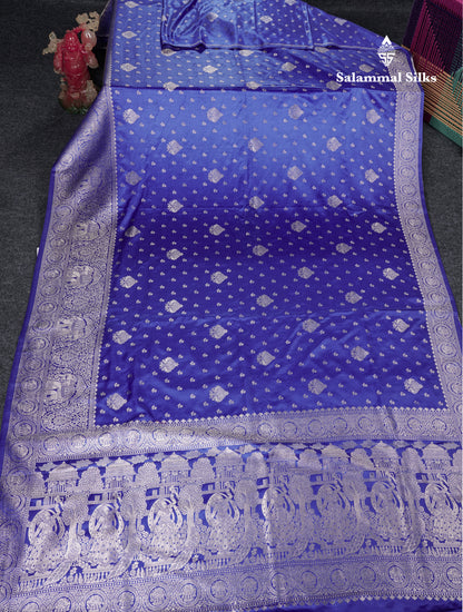 Beautiful Royal Blue Russian Silk Saree With Fancy Self Border