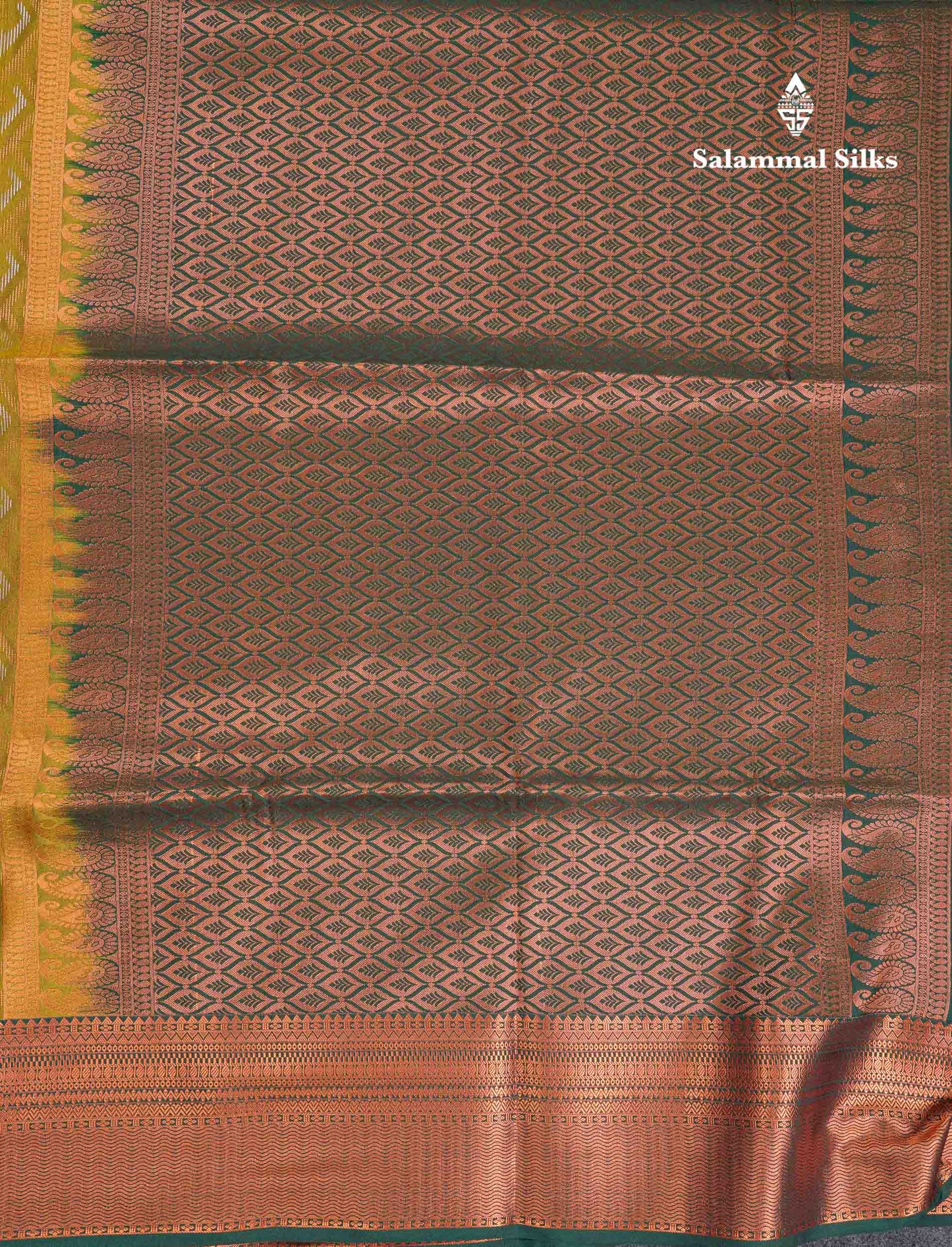 Beautiful Peacock Green Silver & Gold Zari Semi Silk Saree With Contrast Dual Tone Pink Traditional Border