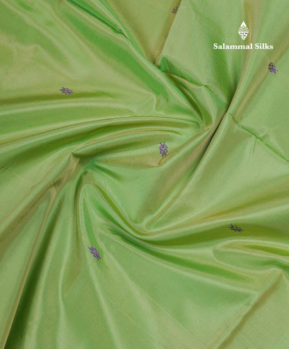 Parrot Green Thread work Buttas Banana Pinth Saree (Vaazhainaar Pattu) With Contrast Light Pink Blouse