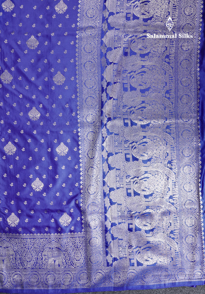 Beautiful Royal Blue Russian Silk Saree With Fancy Self Border