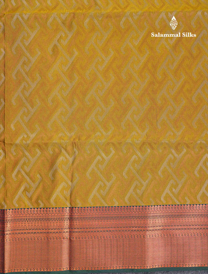Beautiful Peacock Green Silver & Gold Zari Semi Silk Saree With Contrast Dual Tone Pink Traditional Border
