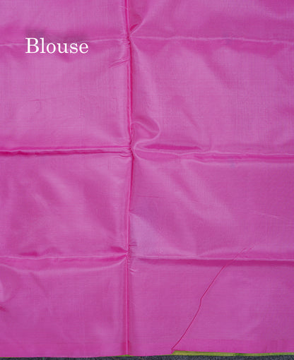 Parrot Green Thread work Buttas Banana Pinth Saree (Vaazhainaar Pattu) With Contrast Light Pink Blouse