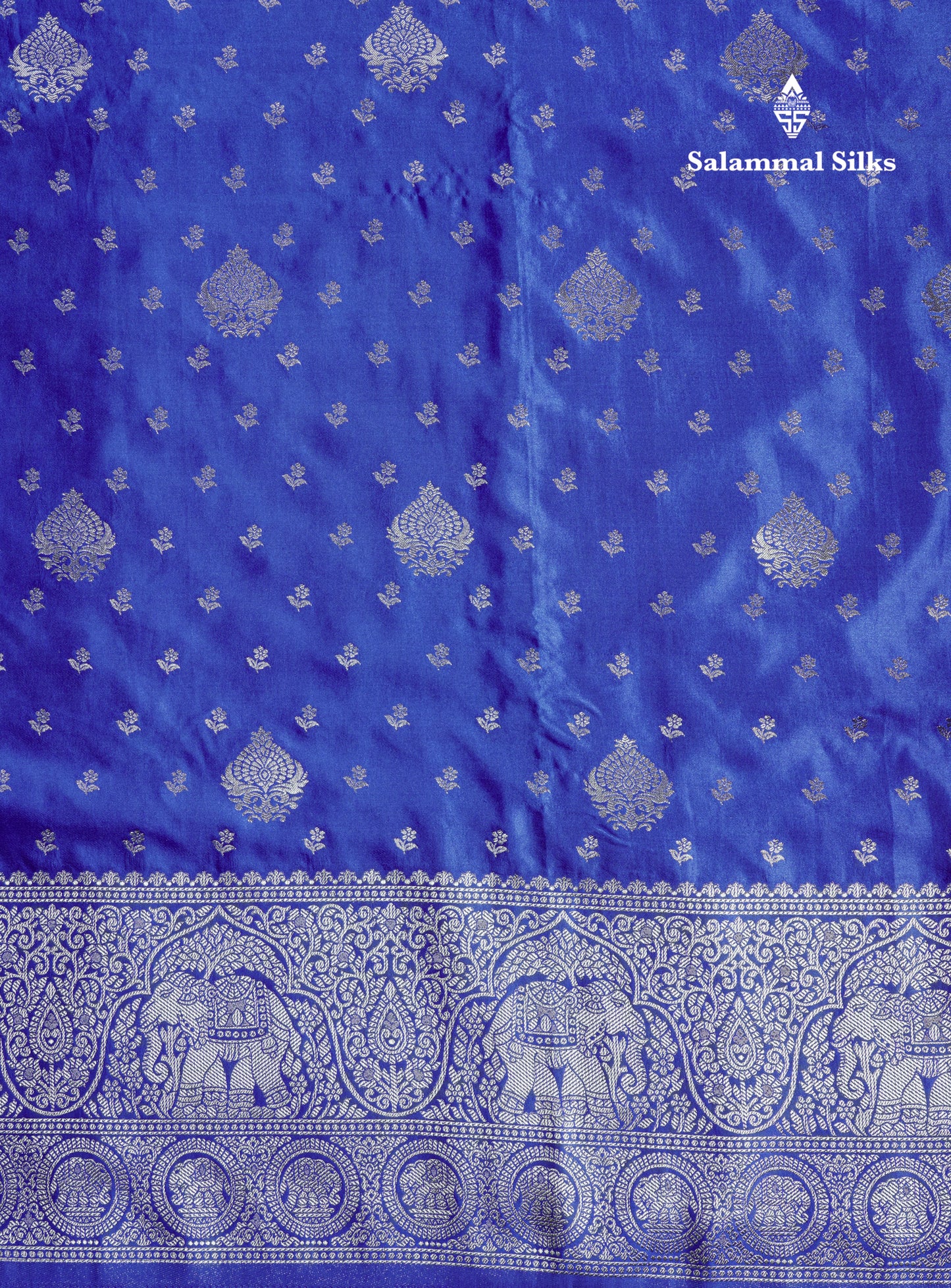 Beautiful Royal Blue Russian Silk Saree With Fancy Self Border
