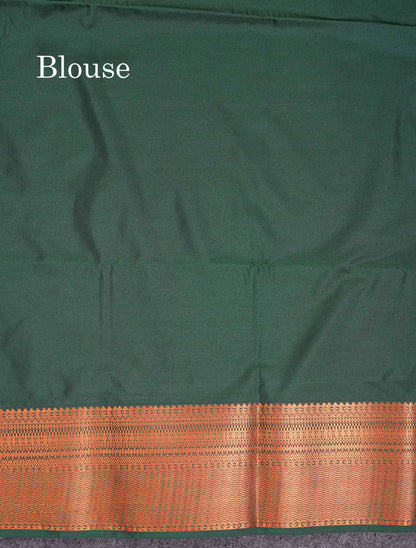 Beautiful Peacock Green Silver & Gold Zari Semi Silk Saree With Contrast Dual Tone Pink Traditional Border