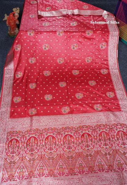 Beautiful Magenta Meenakari Work Russian Silk Saree With Fancy Self Border