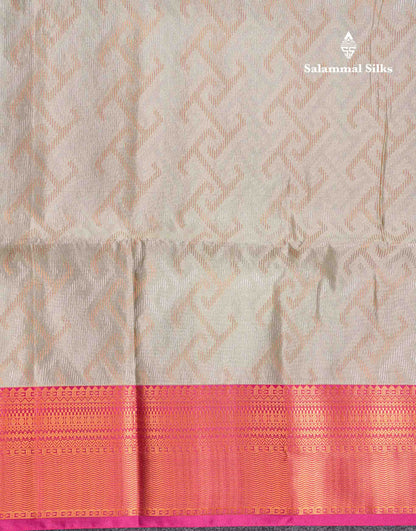 Beautiful Peacock Green Silver & Gold Zari Semi Silk Saree With Contrast Dual Tone Pink Traditional Border