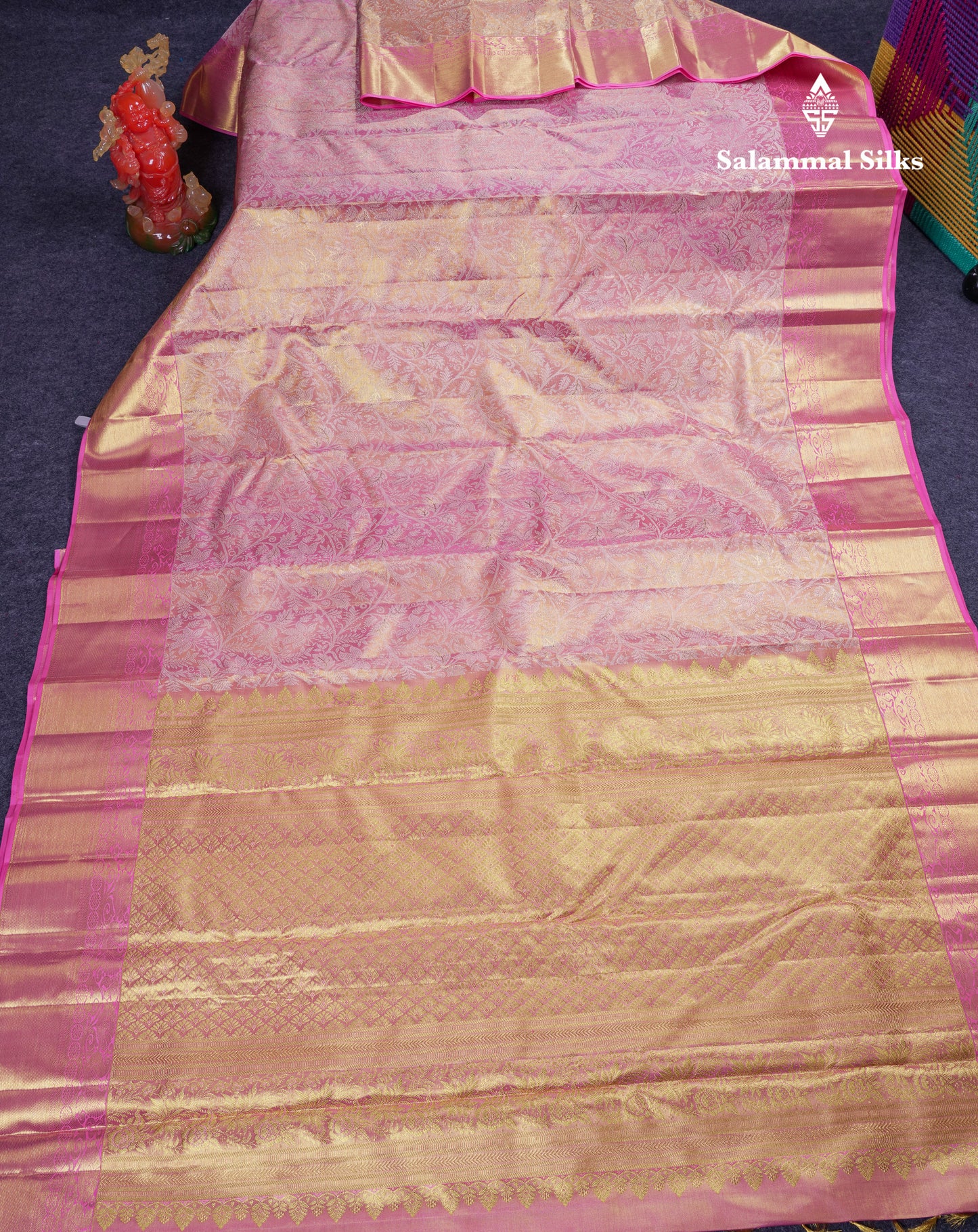 Beautiful Light Pink Tissue Bridal Pure Kanjivaram Silk Saree With Traditional Border