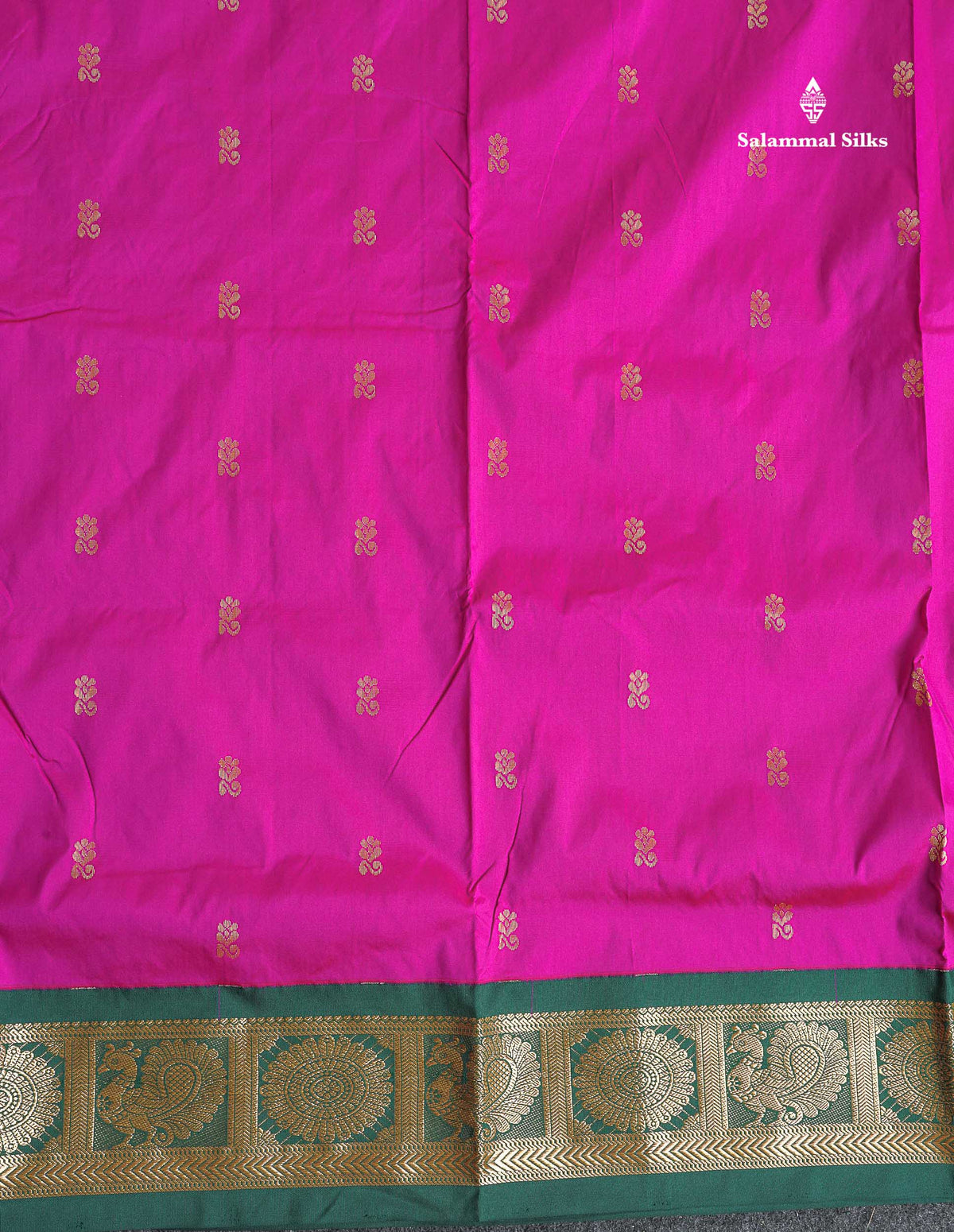 Semi Silk Saree - Magenta Pink Colour Body With Bottle Green Border | 9.5 Yards
