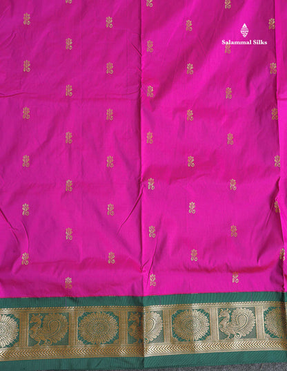 Semi Silk Saree - Magenta Pink Colour Body With Bottle Green Border | 9.5 Yards
