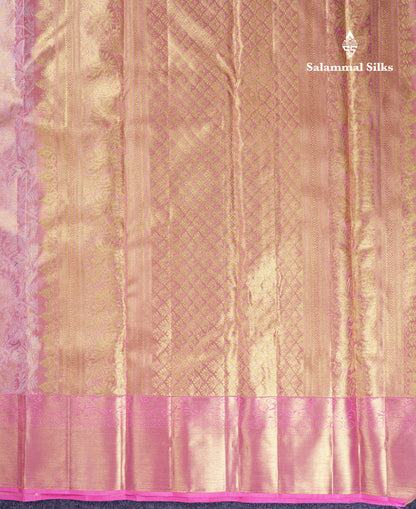 Beautiful Light Pink Tissue Bridal Pure Kanjivaram Silk Saree With Traditional Border