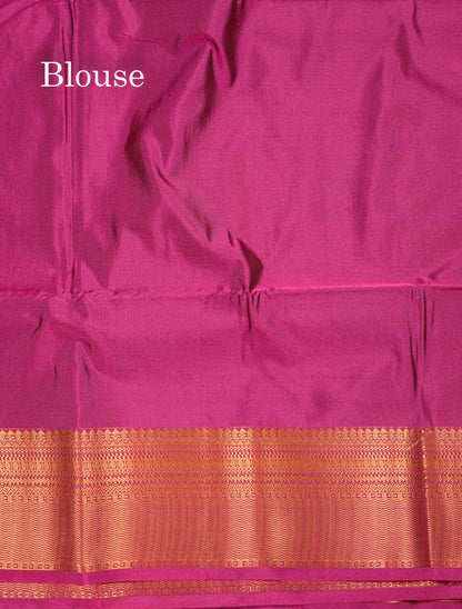 Beautiful Peacock Green Silver & Gold Zari Semi Silk Saree With Contrast Dual Tone Pink Traditional Border