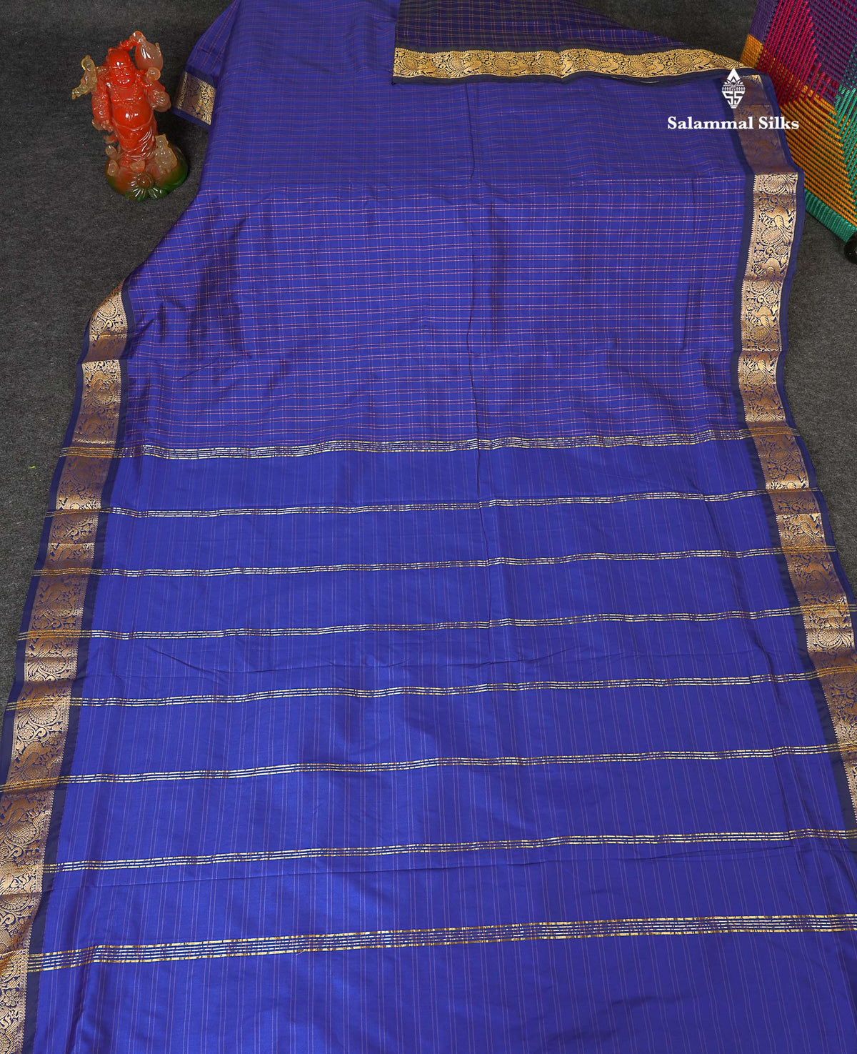 Semi Silk Saree - Royal Blue Colour Body Checks With Traditional Border | 9.5 Yards